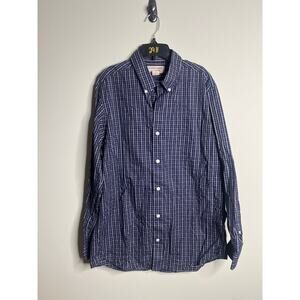 Duluth Trading Co Navy Wrinklefighter Trim Fit Button Up Shirt Large